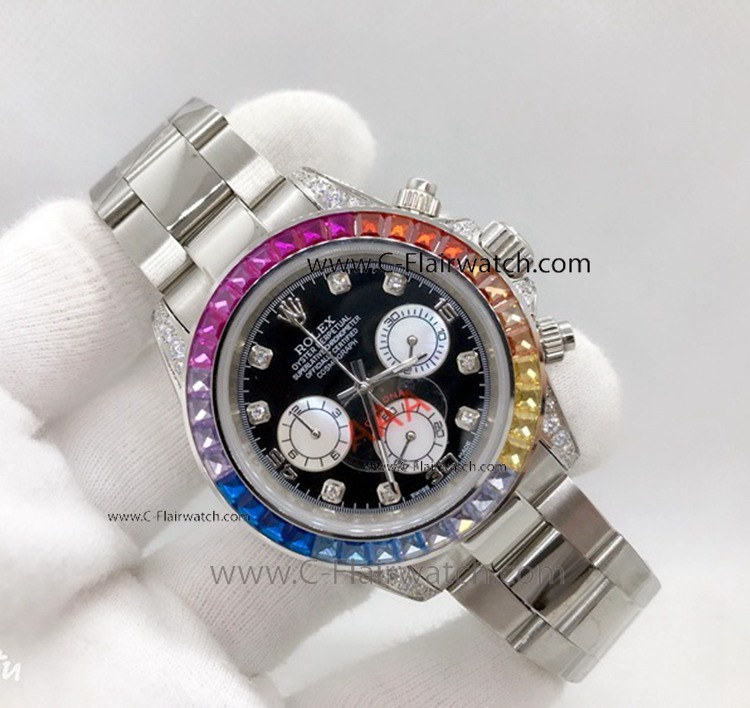 Fake Rolex Rainbow Daytona Stainless Steel 40mm Watch